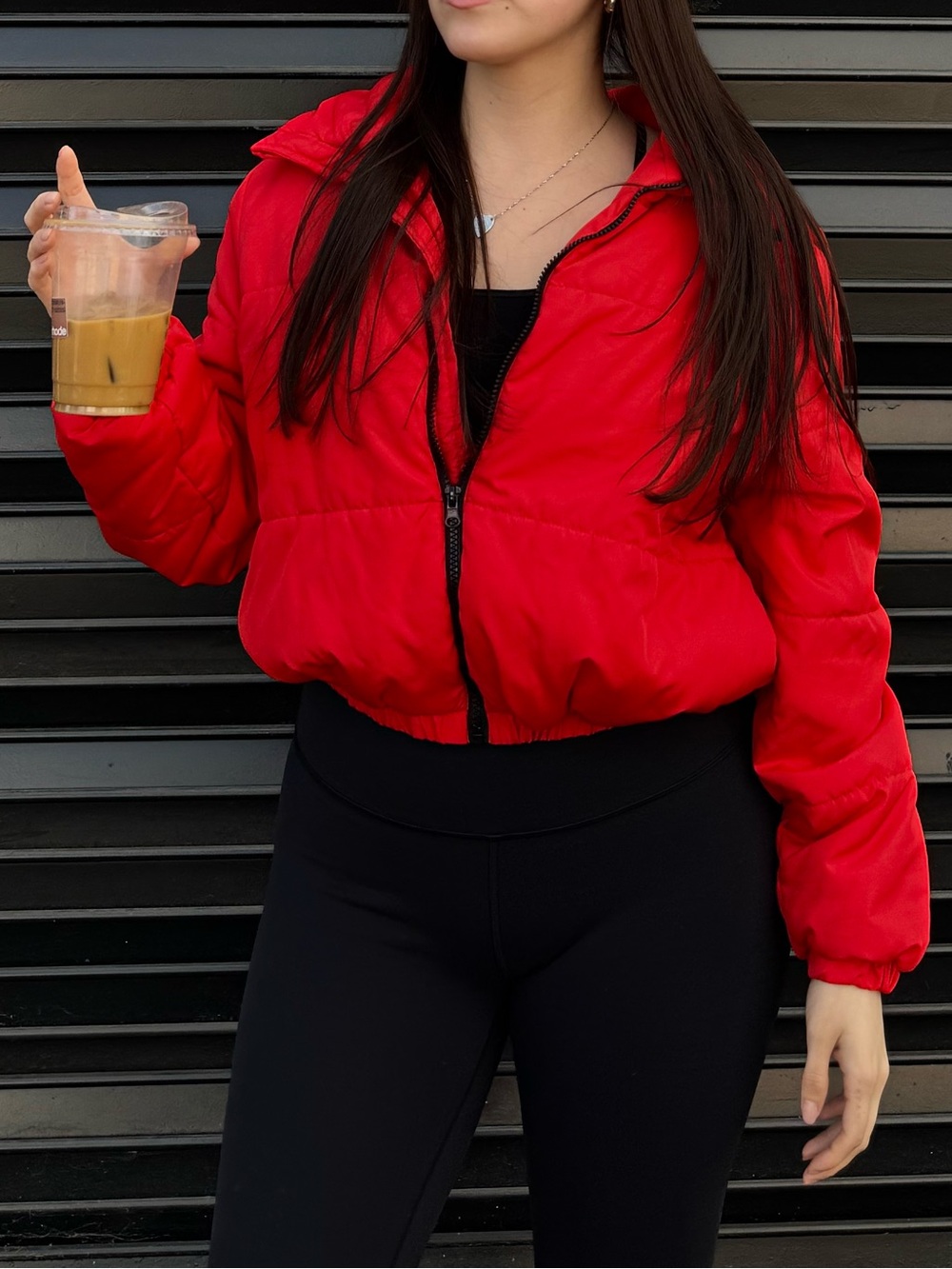 Red Cropped Puffer Jacket